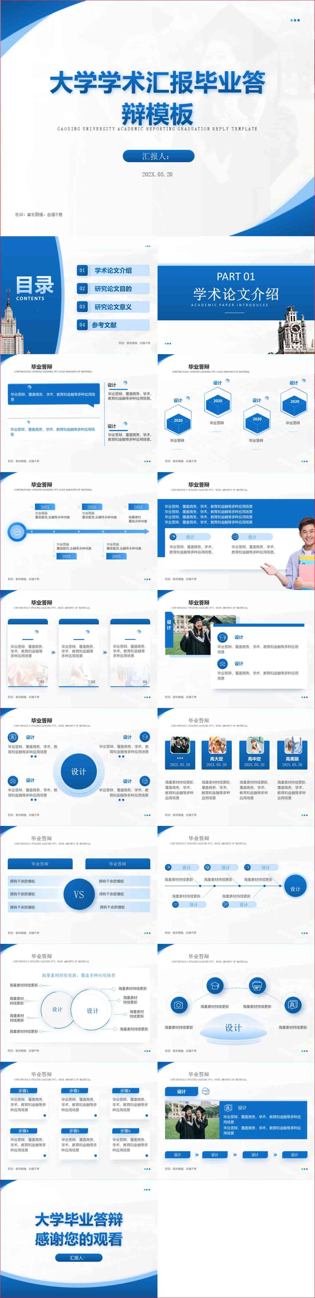 蓝白色毕业设计毕业答辩ppt模板