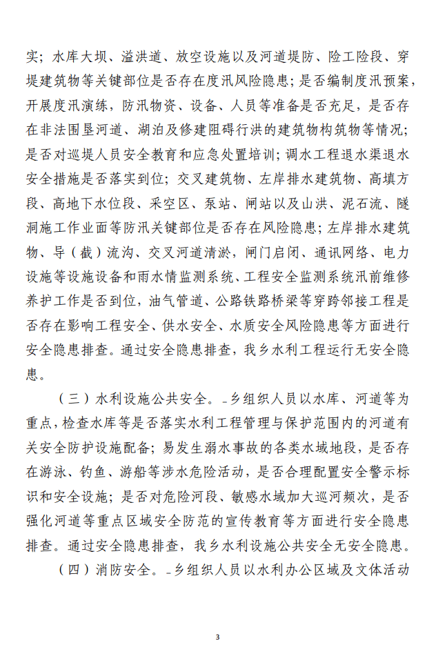 开展水利重大事故隐患排查整治专项行动 的总结报告